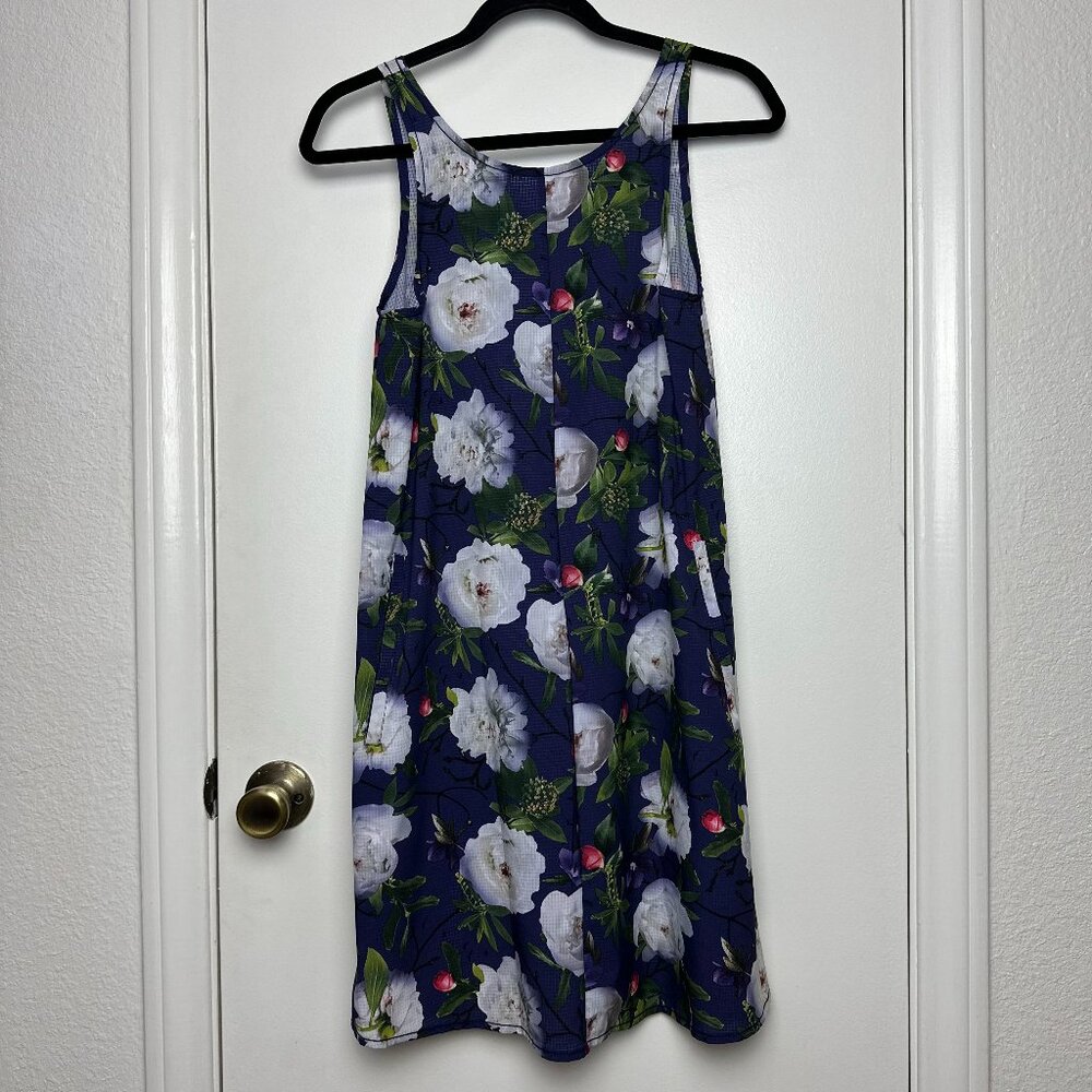 Oiselle Passport Dress 6 White Red Rose Floral Navy Blue